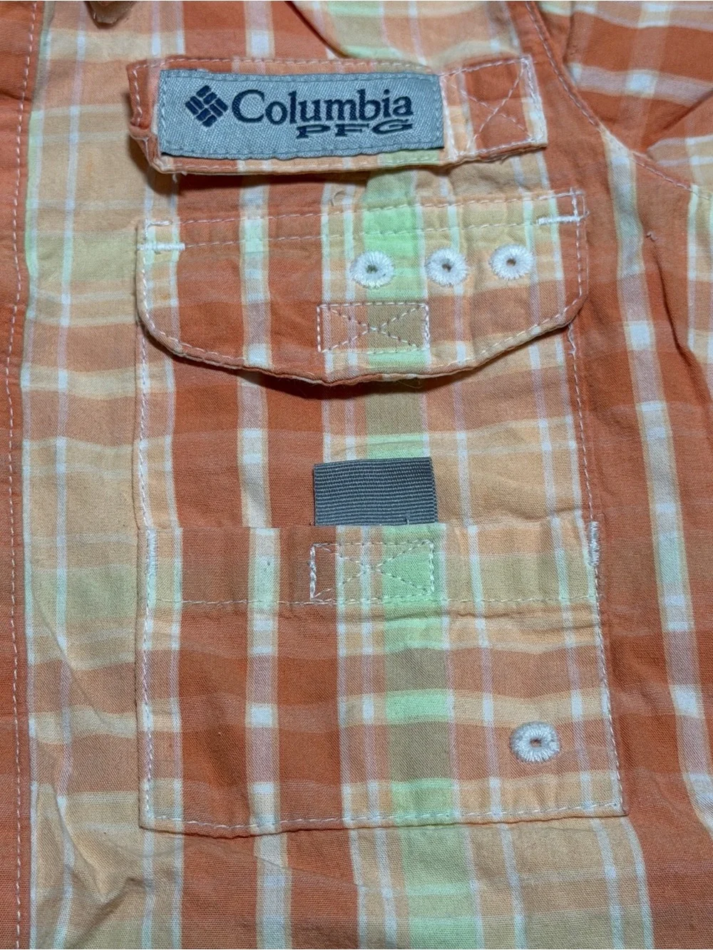 Columbia PFG Toddler Boys Plaid Fishing Romper 18-24M Peach Short Sleeve EUC